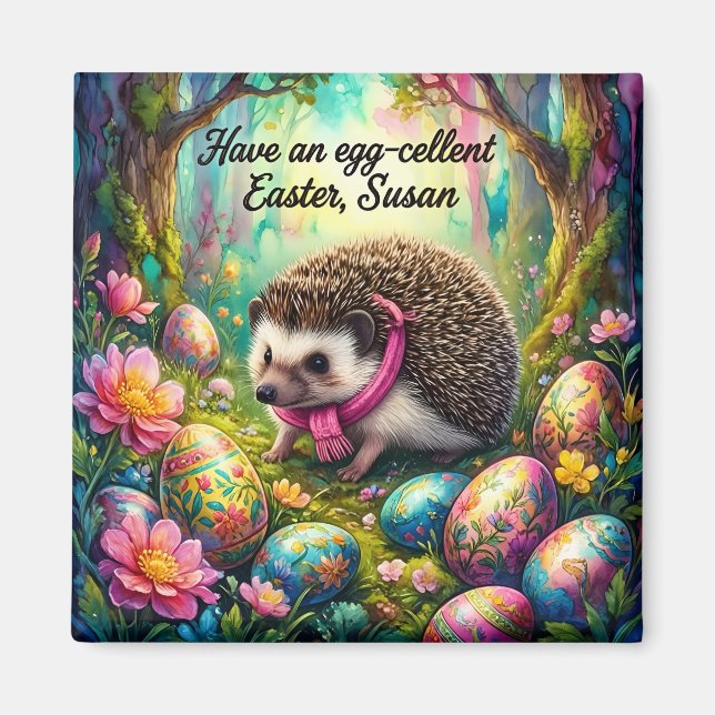 SUSAN ~ Hedgehog on an Easter Egg Hunt ~  Magnet (Front)