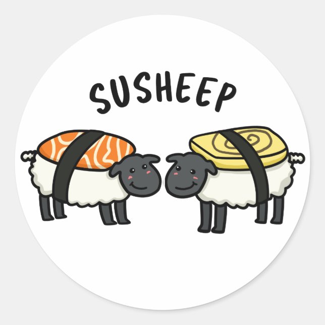 Susheep Funny Sushi Sheep Pun  Classic Round Sticker (Front)