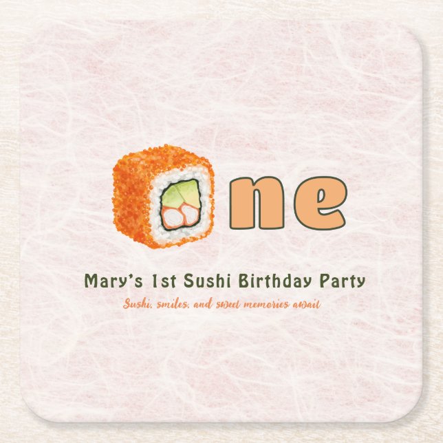 Sushi- 1st Birthday Square Paper Coaster (Front)