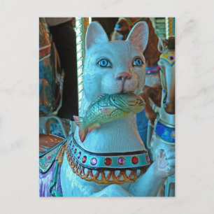 Sushi a Cat With a Fish on a Merry Go Round Postcard