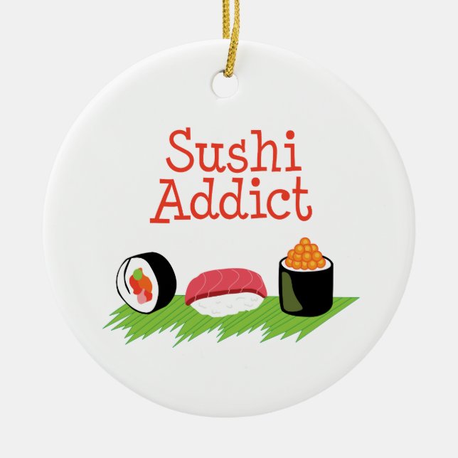 Sushi Addict Ceramic Tree Decoration (Front)