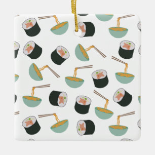 Sushi and Noodles Pattern Ceramic Ornament