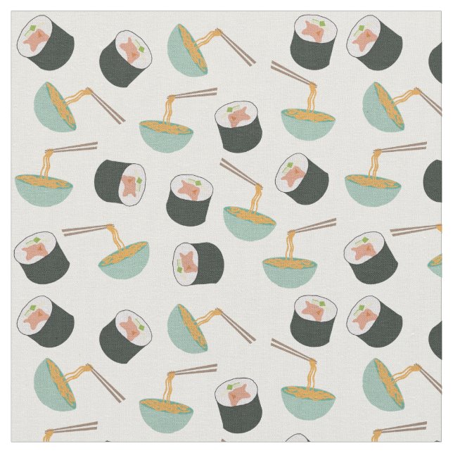 Sushi and Noodles Pattern Fabric (Close Up)