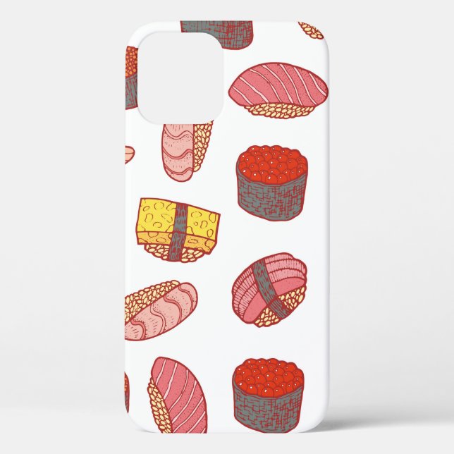 Sushi and rolls seamless pattern. Doodle cartoon c Case-Mate iPhone Case (Back)