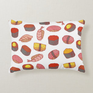 Sushi and rolls seamless pattern. Doodle cartoon c Decorative Cushion