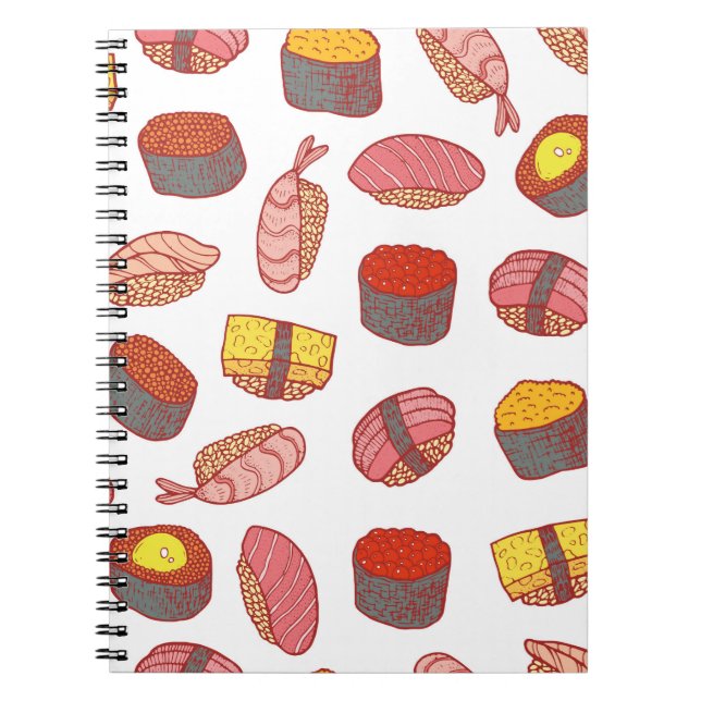 Sushi and rolls seamless pattern. Doodle cartoon c Notebook (Front)