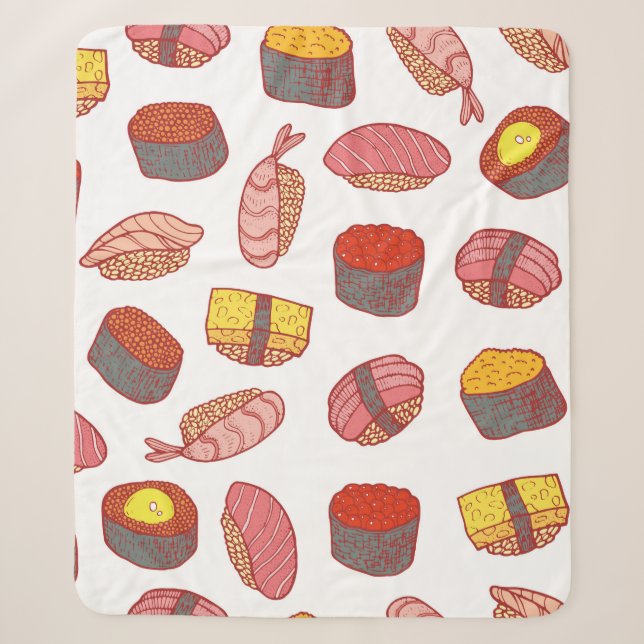 Sushi and rolls seamless pattern. Doodle cartoon c Sherpa Blanket (Front)