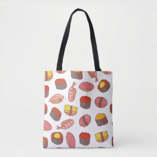 Sushi and rolls seamless pattern. Doodle cartoon c Tote Bag