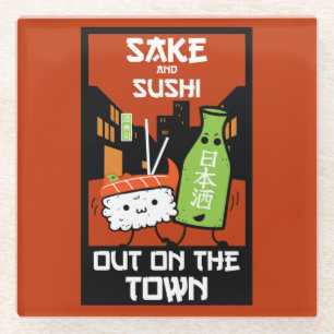 Sushi And Sake Foodies   Napkin Glass Coaster