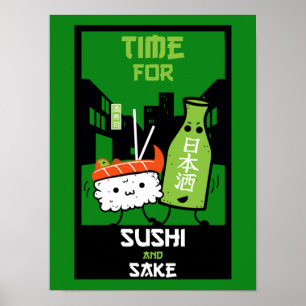 Sushi And Sake Foodies  Poster