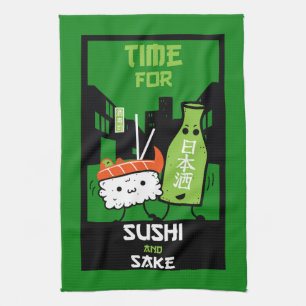 Sushi And Sake Foodies Tea Towel