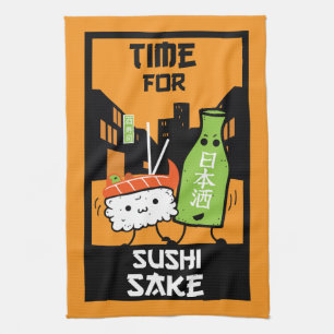 Sushi And Sake Foodies Tea Towel