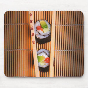 Sushi and wooden chopsticks mouse pad