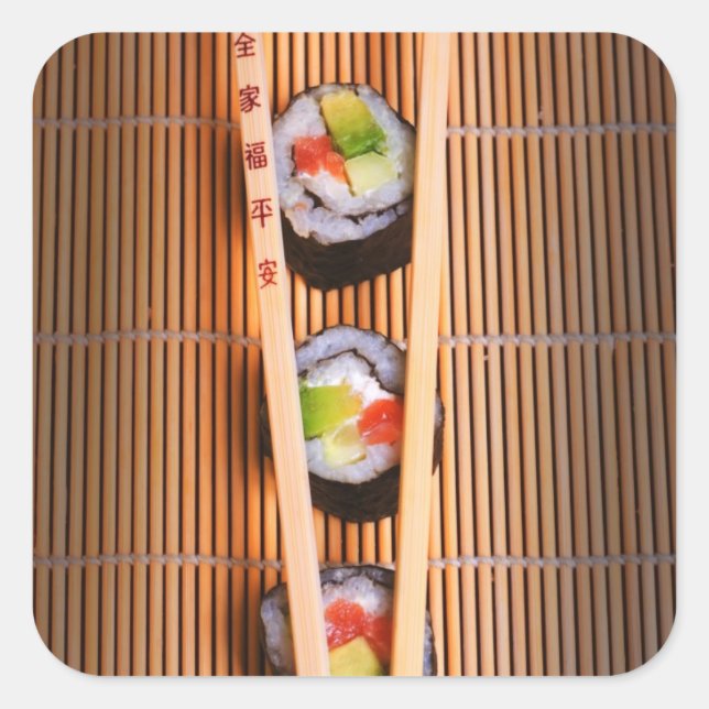 Sushi and wooden chopsticks square sticker (Front)