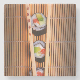 Sushi and wooden chopsticks stone coaster
