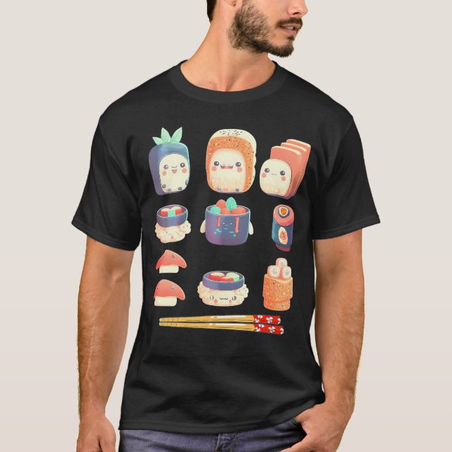 Sushi Anime Kawaii Japanese Food Lover Otaku Manga T-Shirt (Front)