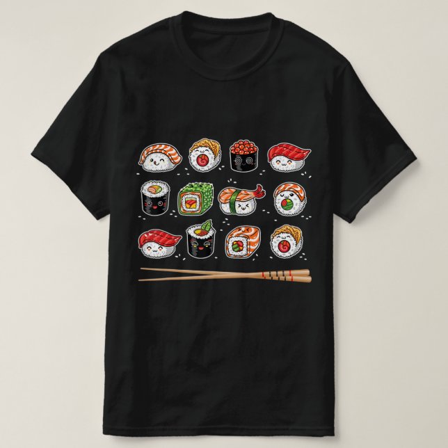 Sushi Anime Kawaii Japanese Food Lover Otaku Manga T-Shirt (Design Front)