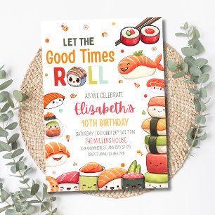 Sushi Birthday Japanese Food Kawaii Theme Party  Invitation