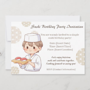 Sushi Birthday Party Invitation with Cute Anime 