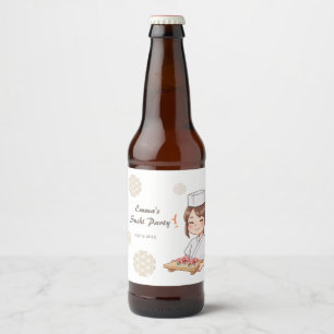 Sushi Birthday Party Invitation with Cute Anime Beer Bottle Label