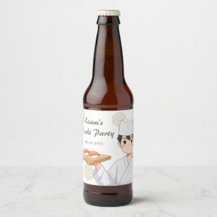 Sushi Birthday Party Invitation with Cute Anime Beer Bottle Label