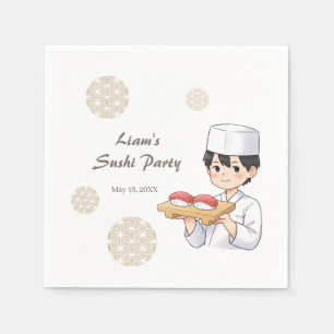 Sushi Birthday Party Invitation with Cute Anime Napkin