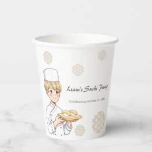 Sushi Birthday Party Invitation with Cute Anime  Paper Cups