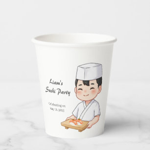 Sushi Birthday Party Invitation with Cute Anime  Paper Cups