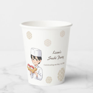 Sushi Birthday Party Invitation with Cute Anime Paper Cups
