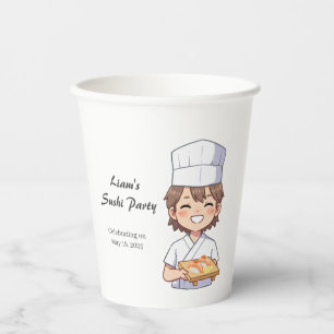 Sushi Birthday Party Invitation with Cute Anime  Paper Cups