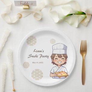 Sushi Birthday Party Invitation with Cute Anime  Paper Plate