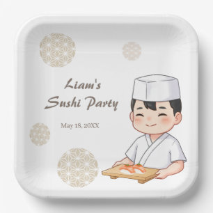 Sushi Birthday Party Invitation with Cute Anime  Paper Plate