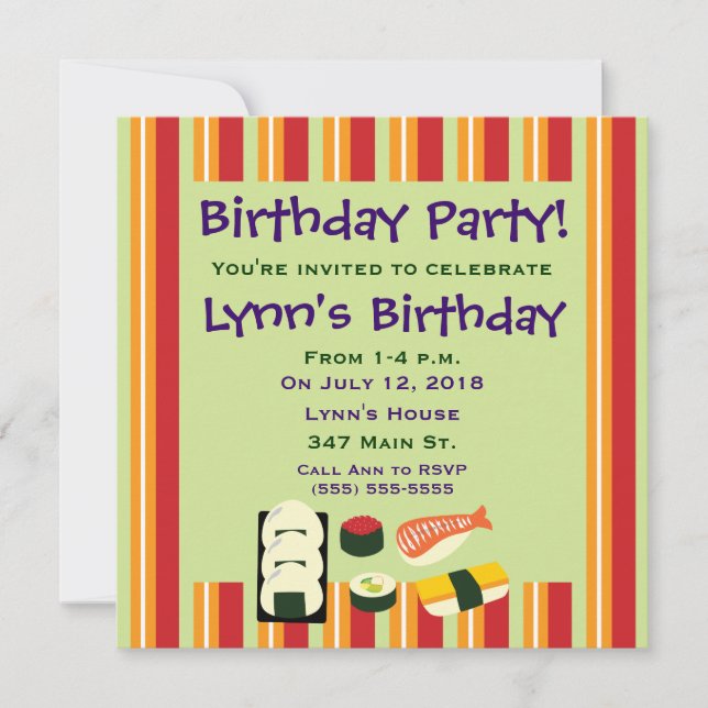 Sushi Birthday Party Invitations (Front)