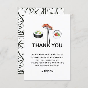 Sushi Birthday Party Modern Personalised Thank You Card