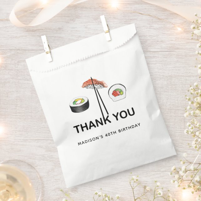 Sushi Birthday Personalised Black White Thank you Favour Bags (Clipped)