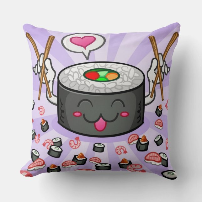 Sushi Cartoon Character Eating Lots of Shrimp Cushion (Front)