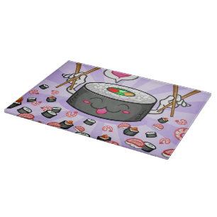 Sushi Cartoon Character Eating Lots of Shrimp Cutting Board