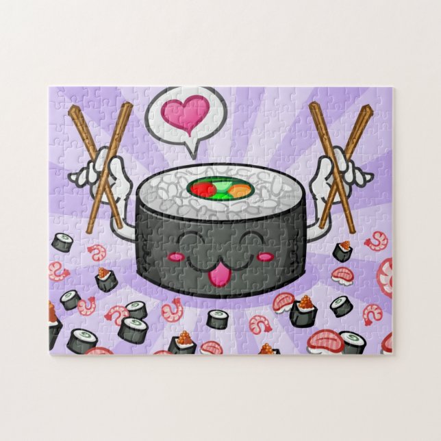 Sushi Cartoon Character Eating Lots of Shrimp Jigsaw Puzzle (Horizontal)