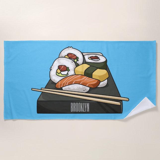 Sushi cartoon illustration  beach towel (Front)