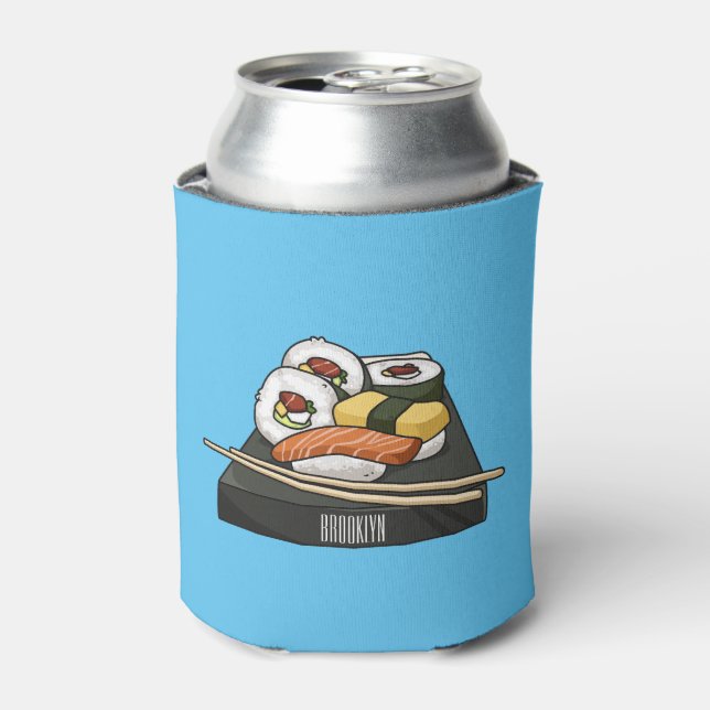 Sushi cartoon illustration  can cooler (Can Front)