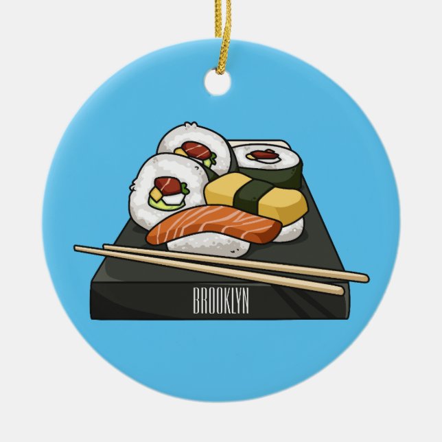 Sushi cartoon illustration  ceramic tree decoration (Front)