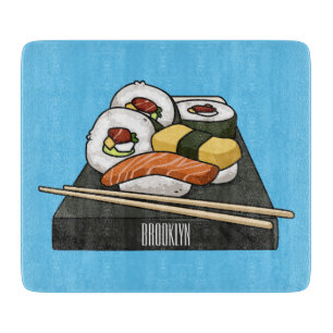 Sushi cartoon illustration  cutting board