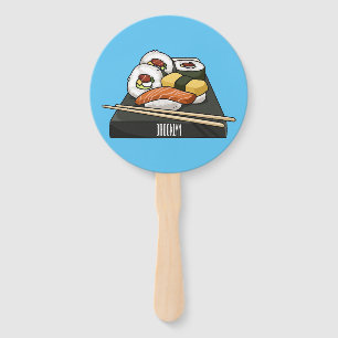 Sushi cartoon illustration hand fan