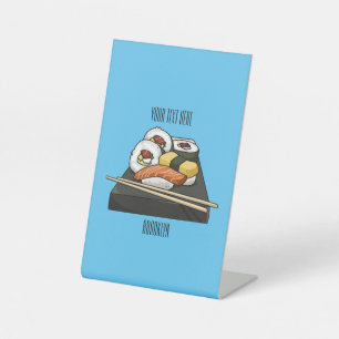 Sushi cartoon illustration  pedestal sign