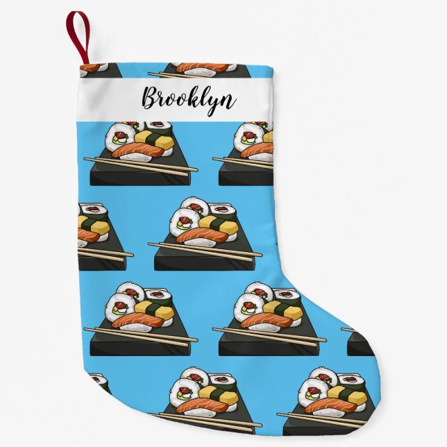 Sushi cartoon illustration small christmas stocking (Front)