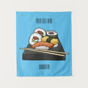 Sushi cartoon illustration tapestry
