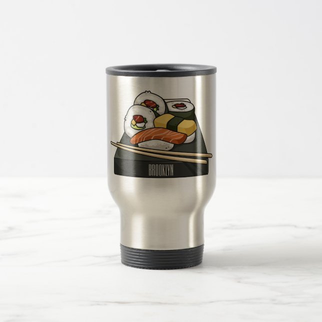 Sushi cartoon illustration  travel mug (Center)