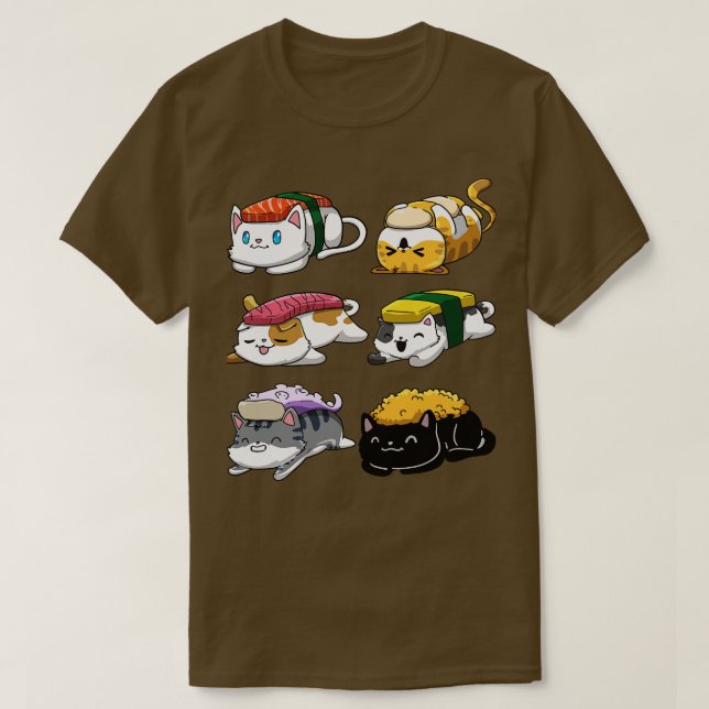 Sushi Cat Anime T-Shirt (Design Front)