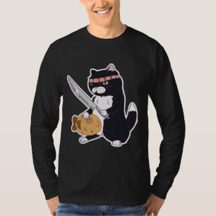 Sushi Cat Cat With Knife Sushi Cat With Fish T-Shirt