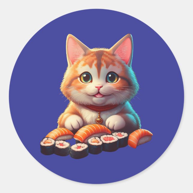 Sushi Cat Classic Round Sticker (Front)